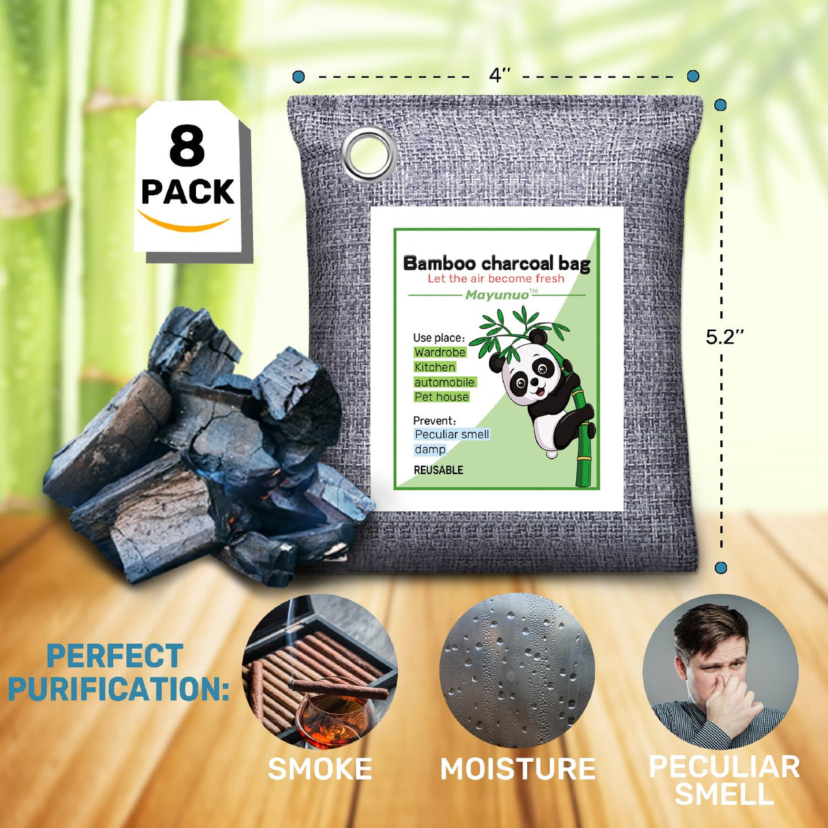 Mayunuo Activated Charcoal Odour Absorber Bags, 8 Pack
