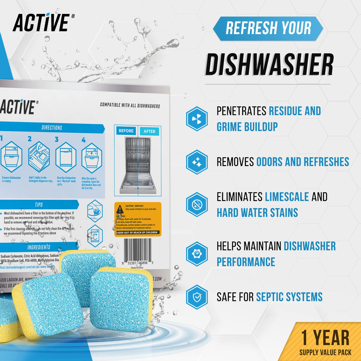 Dishwasher Cleaner and Deodorizer Tablets (24 Pack)