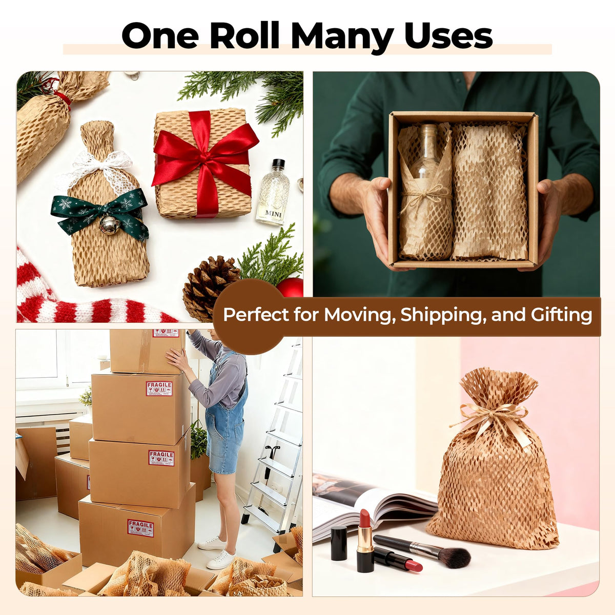 Tera Honeycomb Packing Paper, 12" x 200', with 20 Fragile Stickers