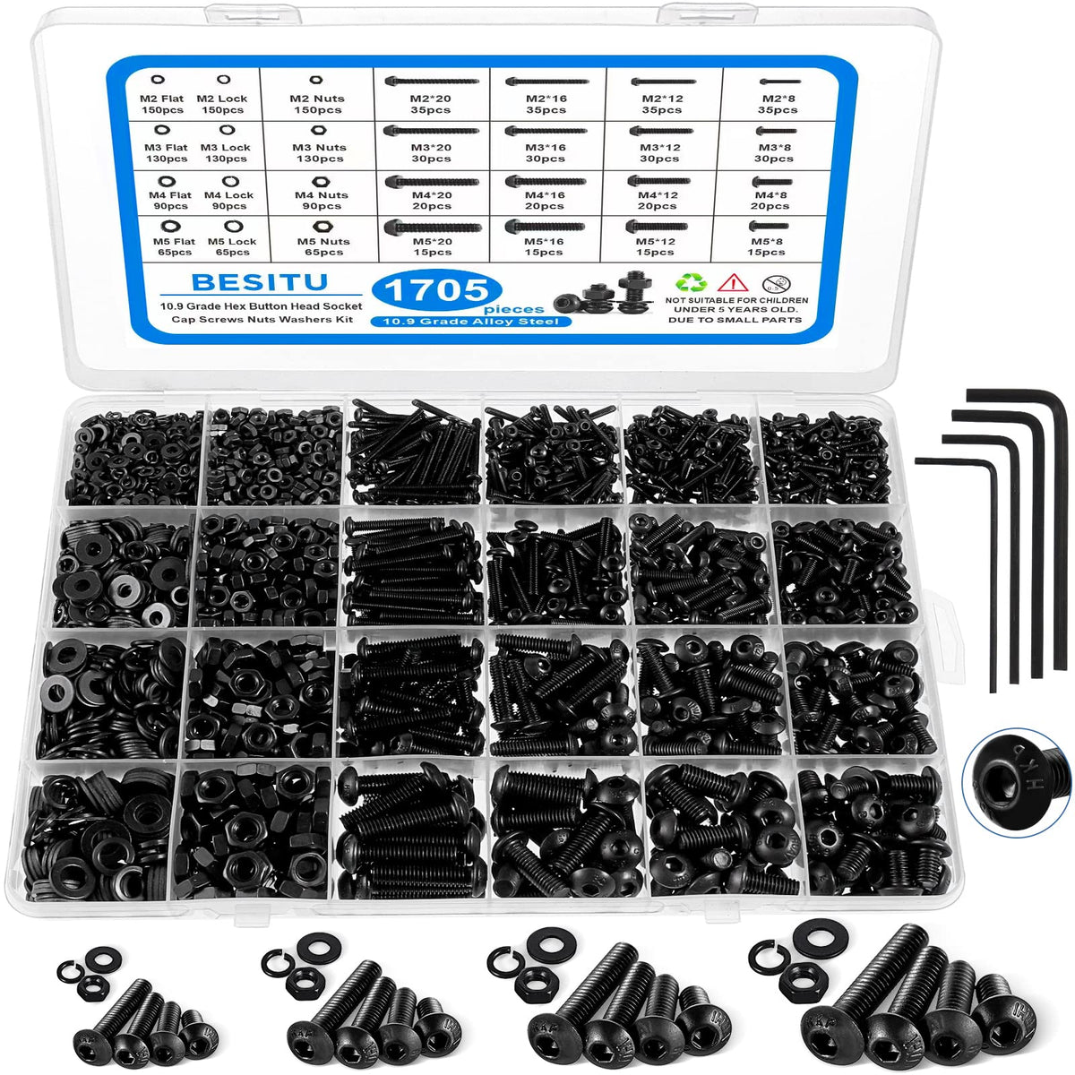 Metric Machine Screw Assortment Kit, M2-M5 (1705 Pieces)