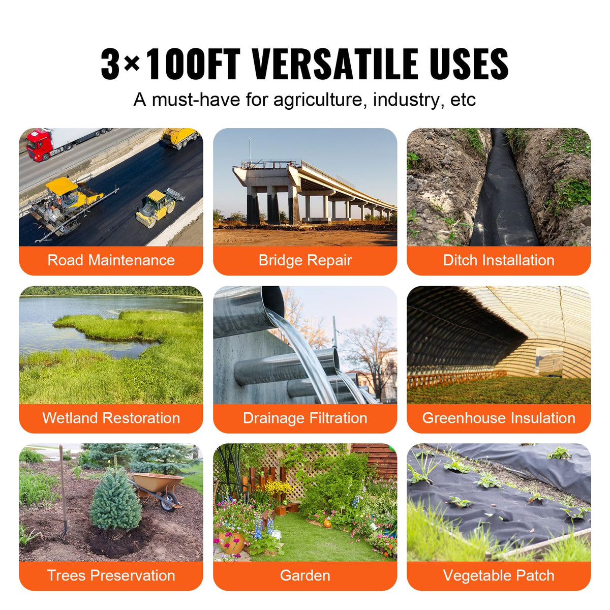 VEVOR Driveway Fabric, 3 x 100 ft Non-Woven Geotextile, 4oz
