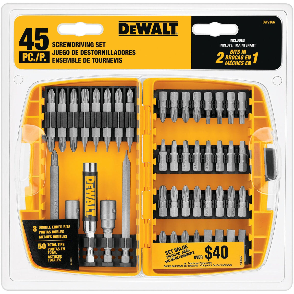 DEWALT Screwdriver Bit Set with Tough Case, 45-Piece (DW2166)