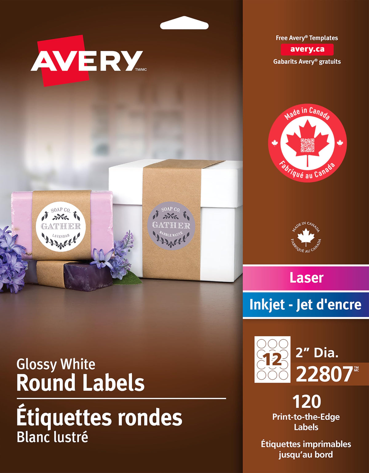 Avery 2 Inch Round Labels, Glossy White, 120 Labels, 22807