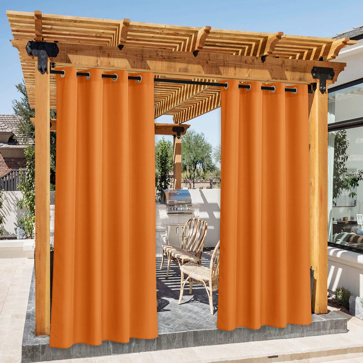 NICETOWN Outdoor Canvas Curtains, W55 x L84, Orange, 2 Panels