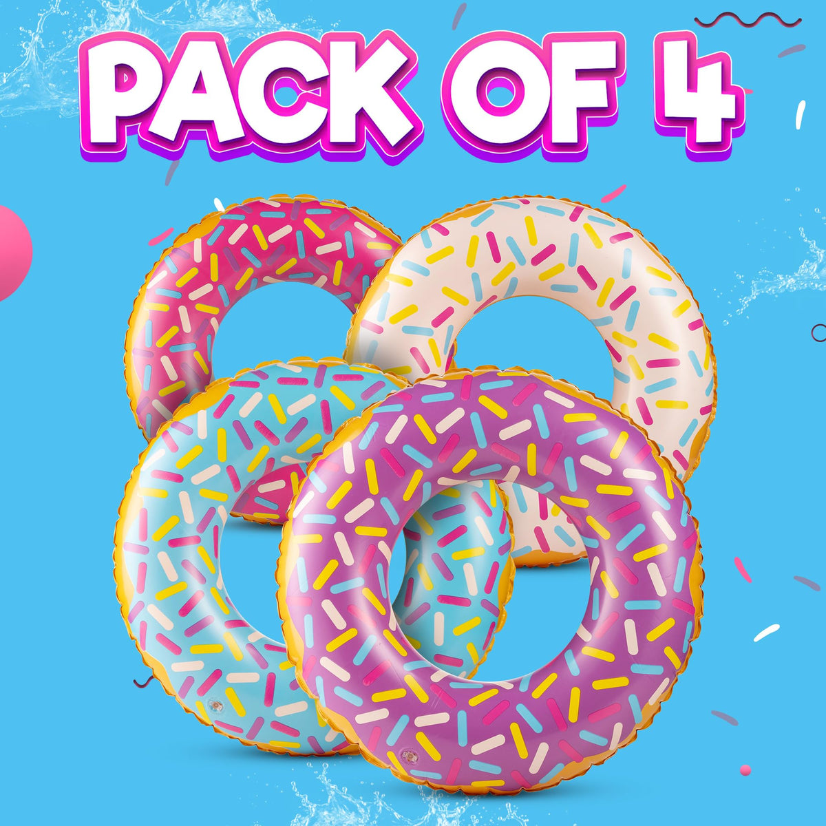 Inflatable Donut Pool Floats, 24" (4 Pack)