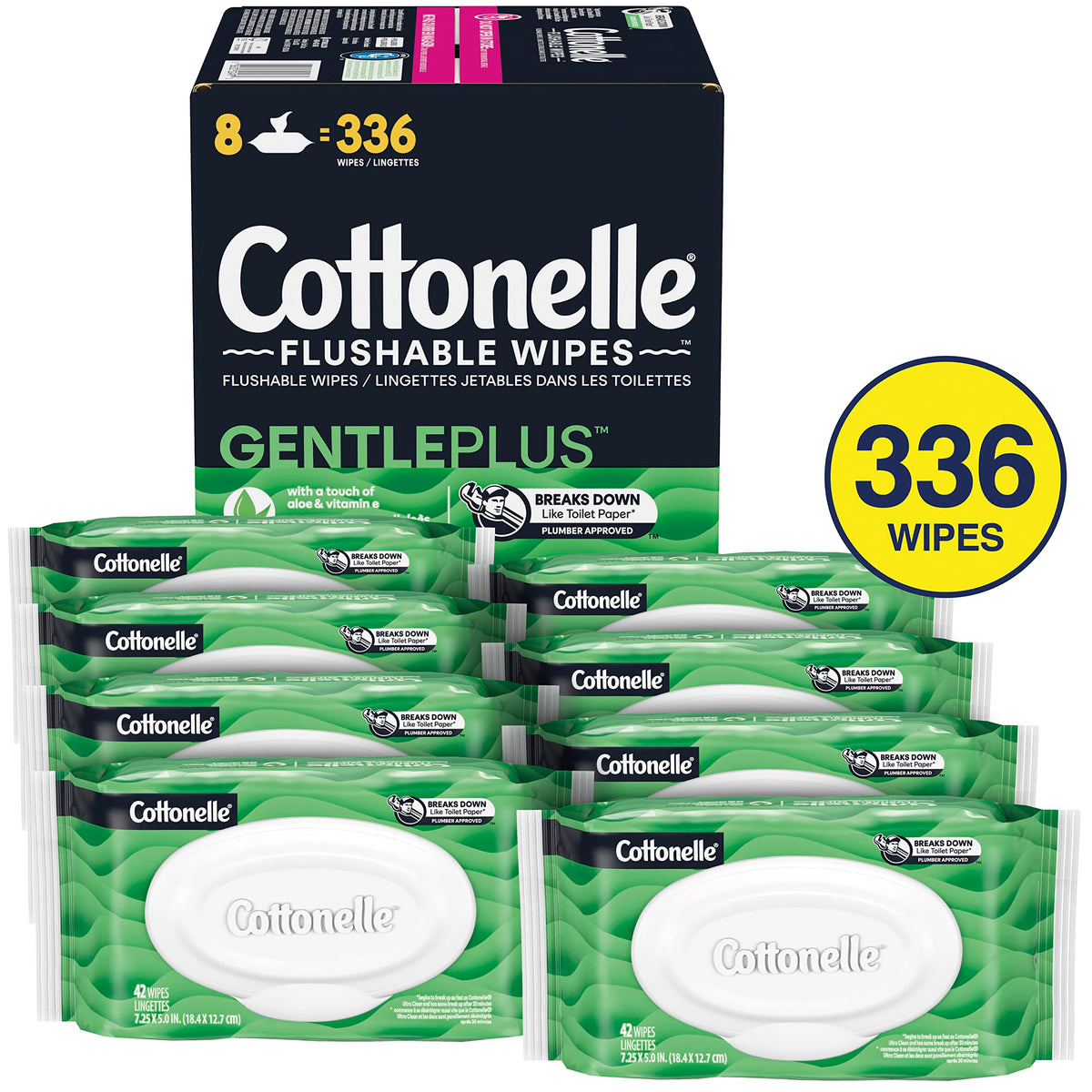 Cottonelle GentlePlus Flushable Wet Wipes, 336 Count
