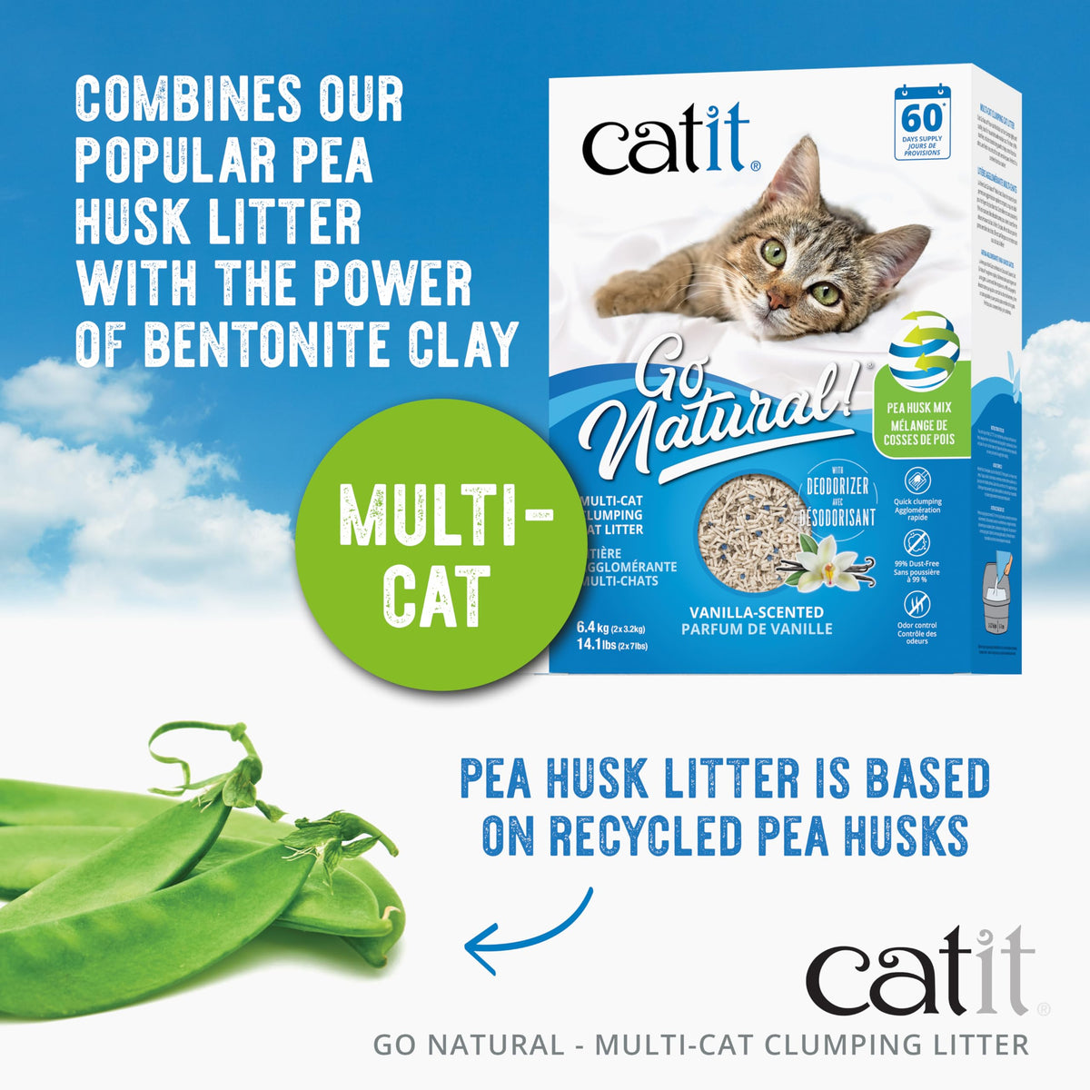 Catit Go Natural Pea Husk Multi-Cat Clumping Litter, Vanilla, 6.4 kg