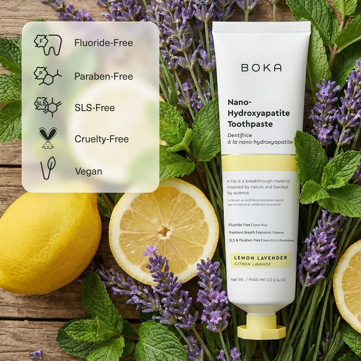 Boka Nano-Hydroxyapatite Toothpaste, Lemon Lavender, 113 g