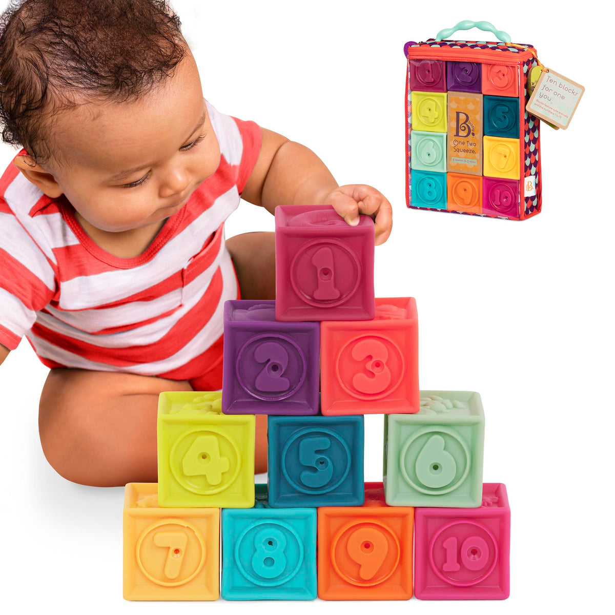 B. toys One Two Squeeze, 10 Soft Stacking Blocks