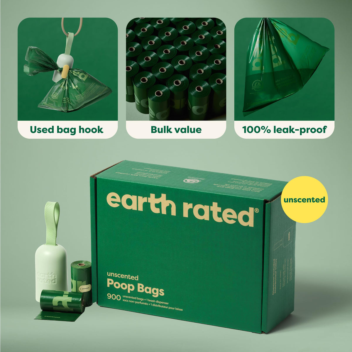 Earth Rated Poop Bag Holder with 900 Bags, Unscented