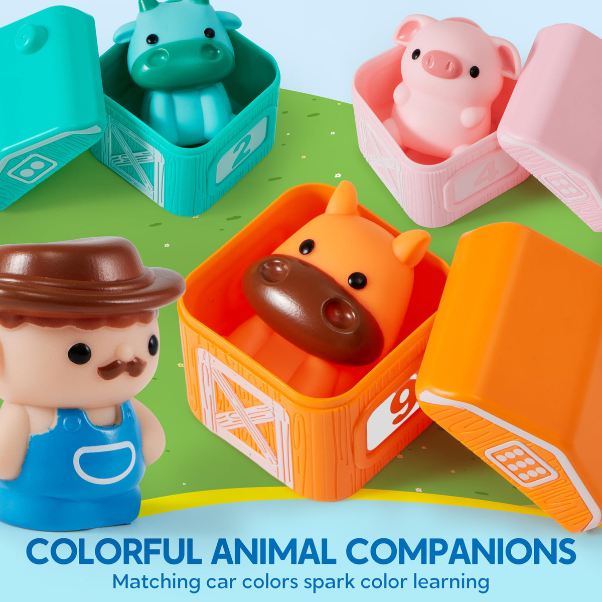 Play-Act Montessori Counting Farm Train with 9 Animals