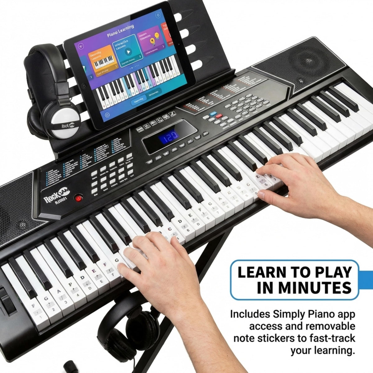 RockJam 61 Key Keyboard Piano Kit with Stand, Bench, Headphones
