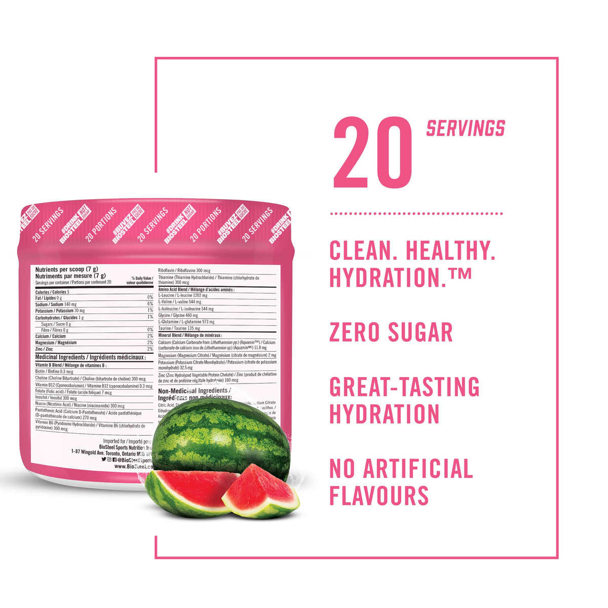 BioSteel Electrolyte Hydration Mix, Watermelon, 20 Servings