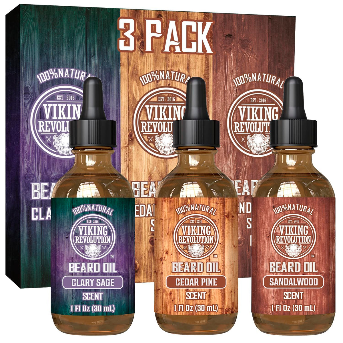 Viking Revolution Beard Oil Variety Pack, 3 x 30 mL