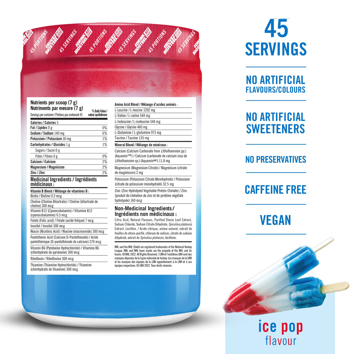 BioSteel Electrolyte Hydration Mix, Ice Pop, 45 Servings