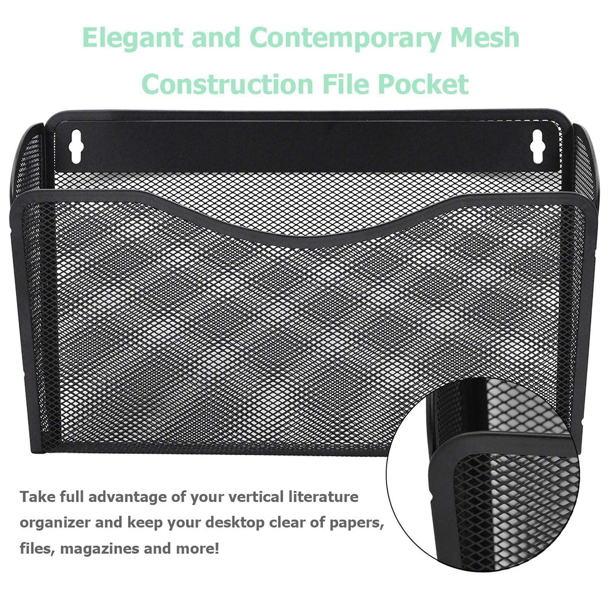 EASEPRES Mesh Wall Mounted File Holder Organizer, Black, 3 Pack