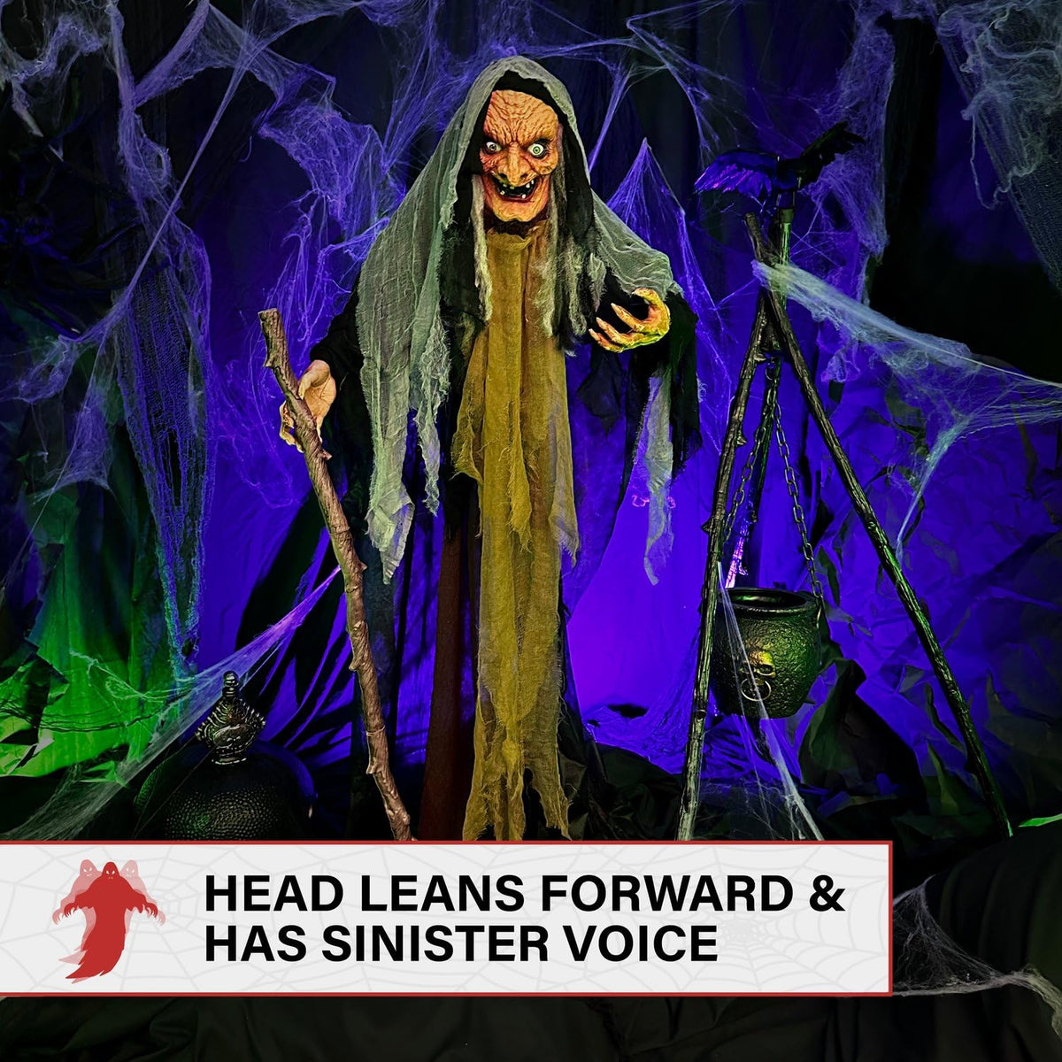 Haunted Hill Farm Life-Size Poseable Talking Witch, Animatronic