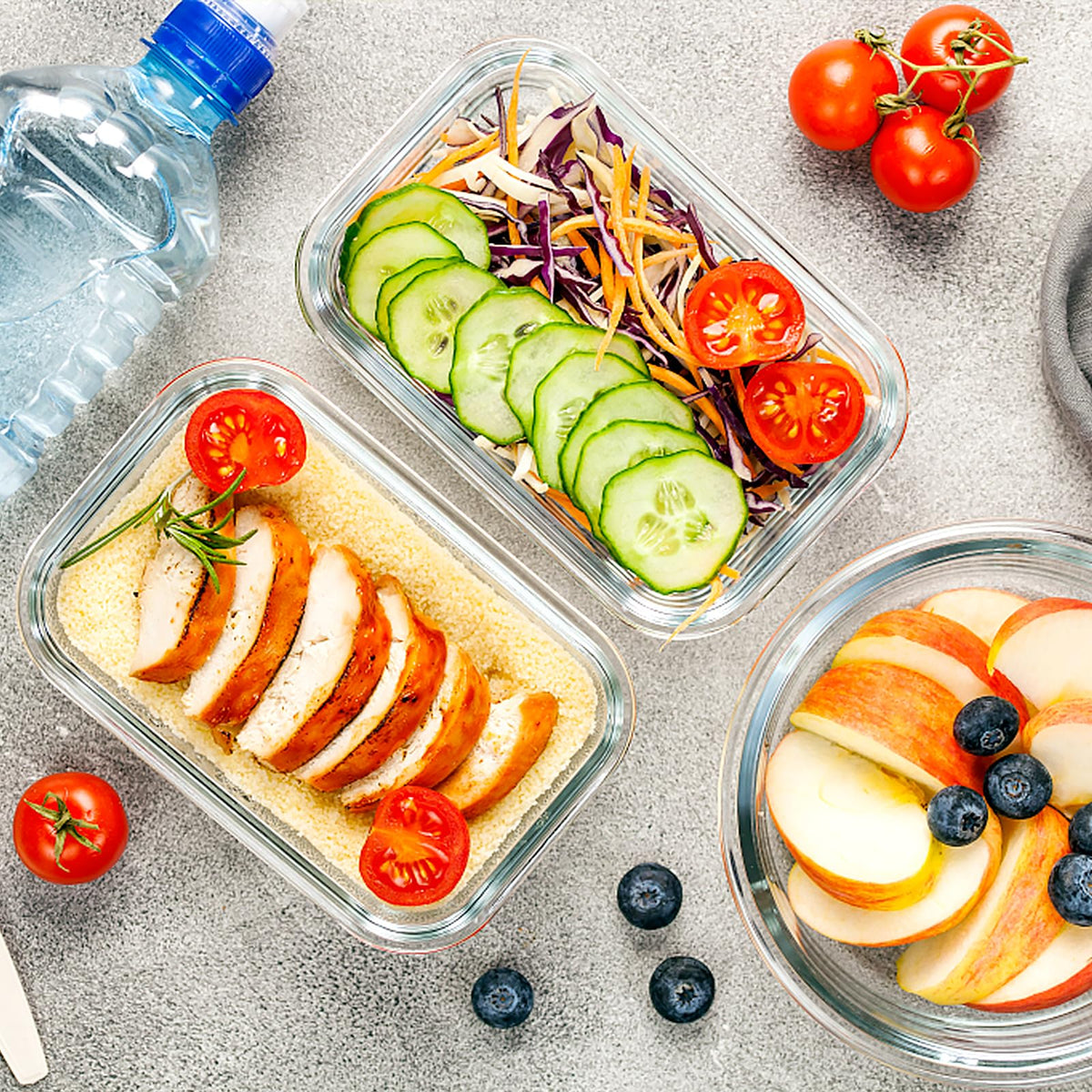 Verones Glass Meal Prep Containers with Lids, 10 Pack, Grey