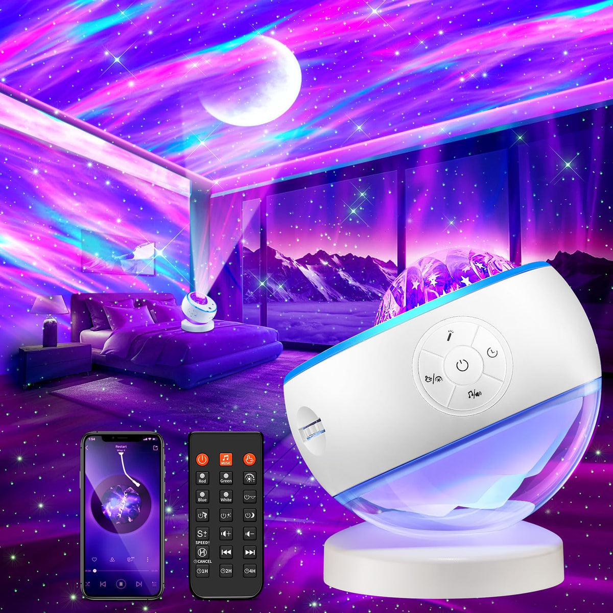 Northern Lights Galaxy Projector with Bluetooth Speaker and Remote