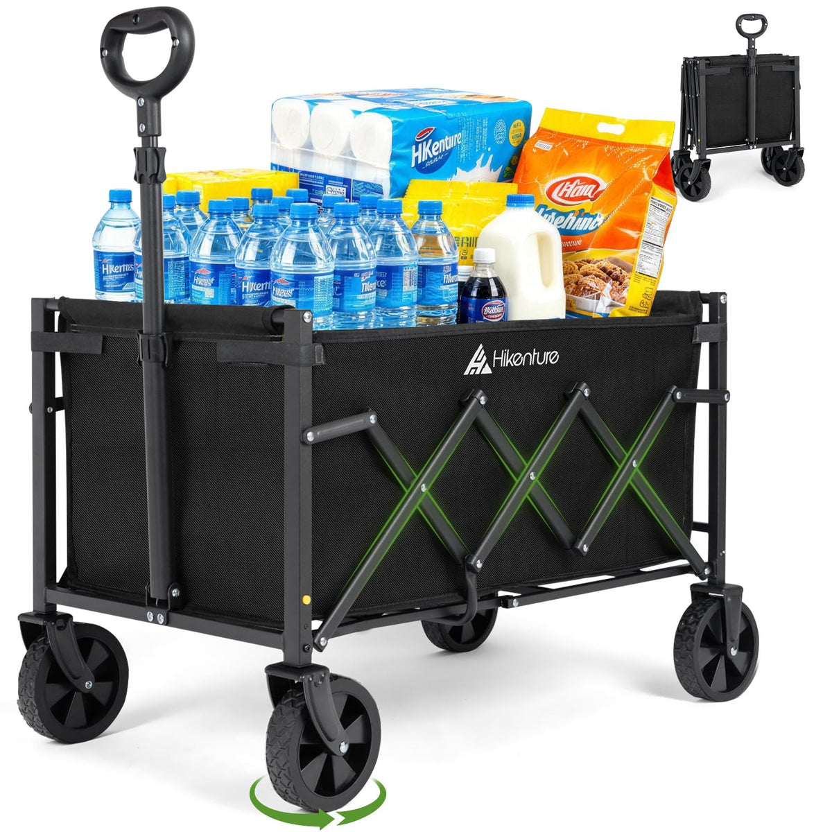 Hikenture Foldable Utility Wagon Cart with All-Terrain Wheels