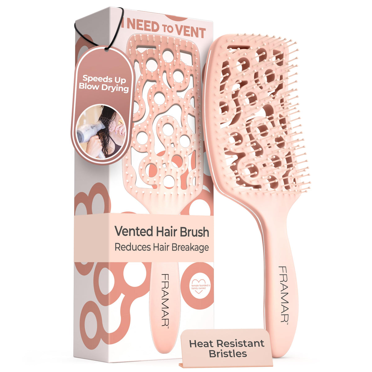 FRAMAR Vented Curved Detangling Brush, Champagne