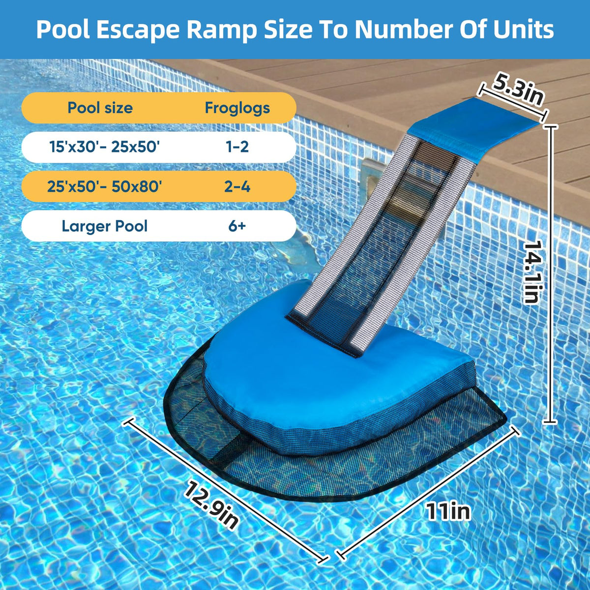 Animal Saving Escape Ramp for Swimming Pools, Blue, L (2 Pack)