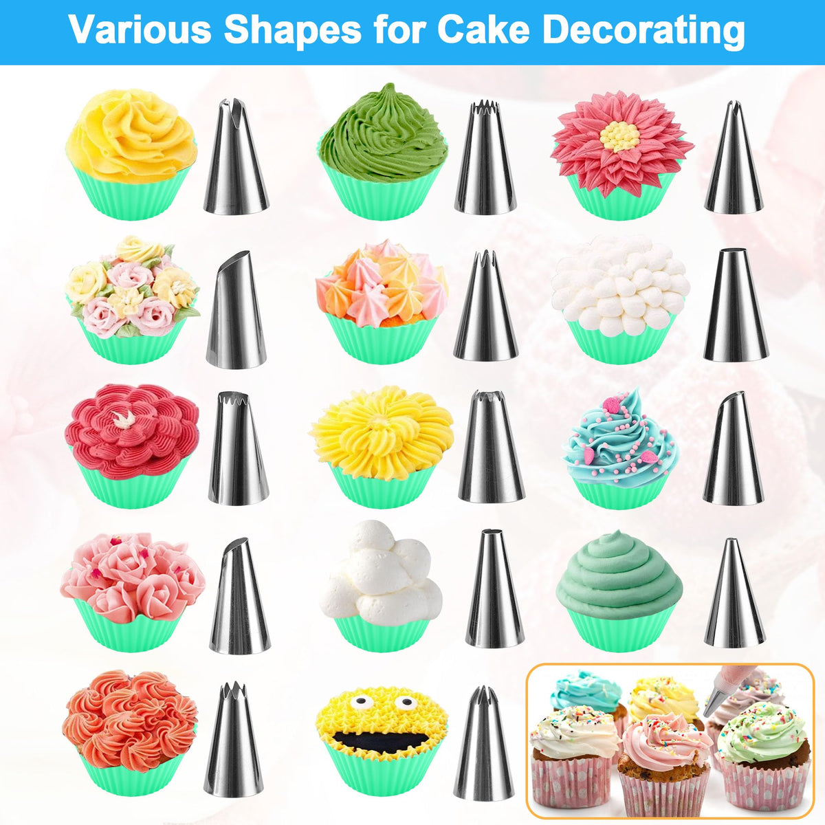Firstake Piping Bags and Tips Set, 100pcs 12 Inch Bags, 14 Tips