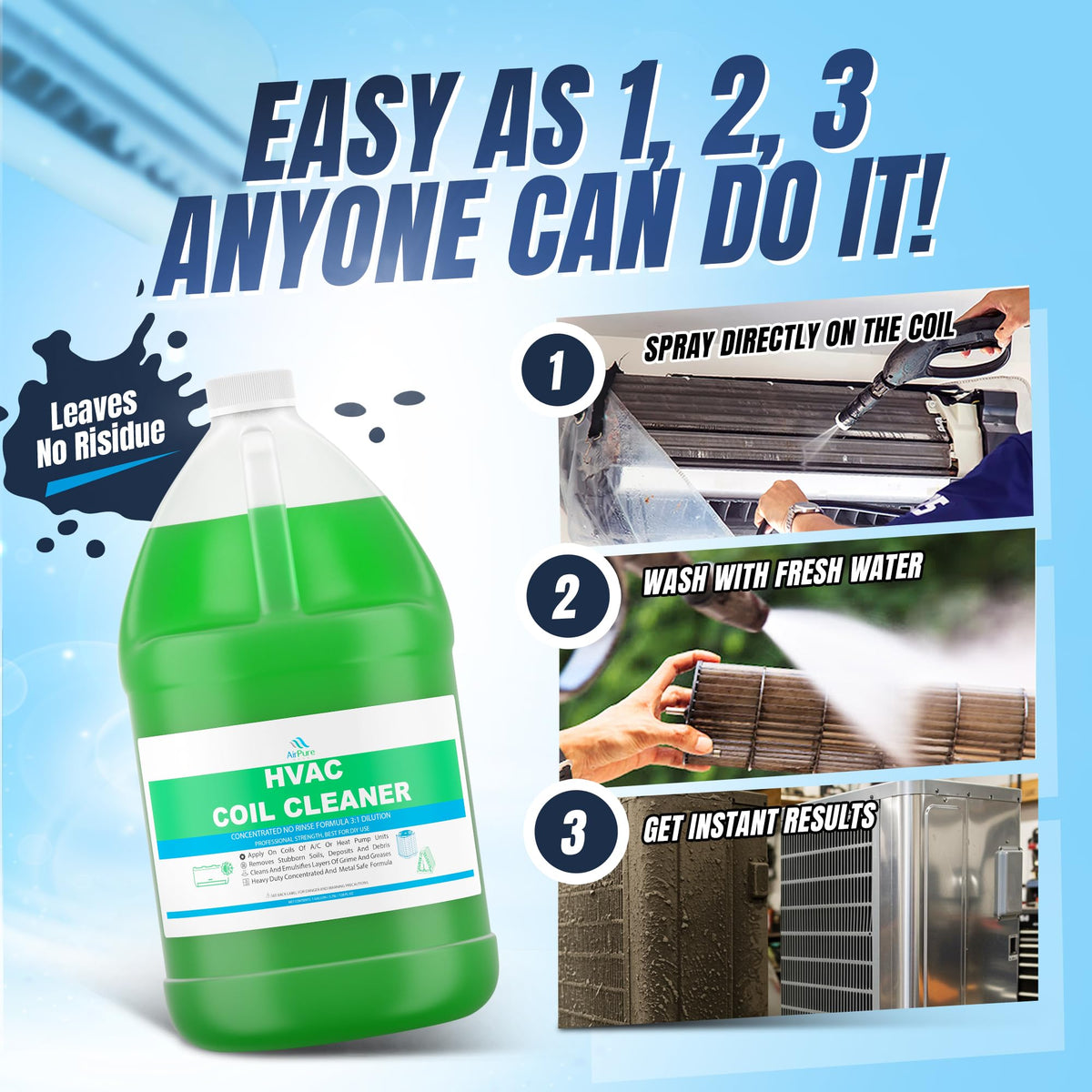 AC Evaporator Coil Cleaner, No-Rinse, 1 Gallon (3.78 L)