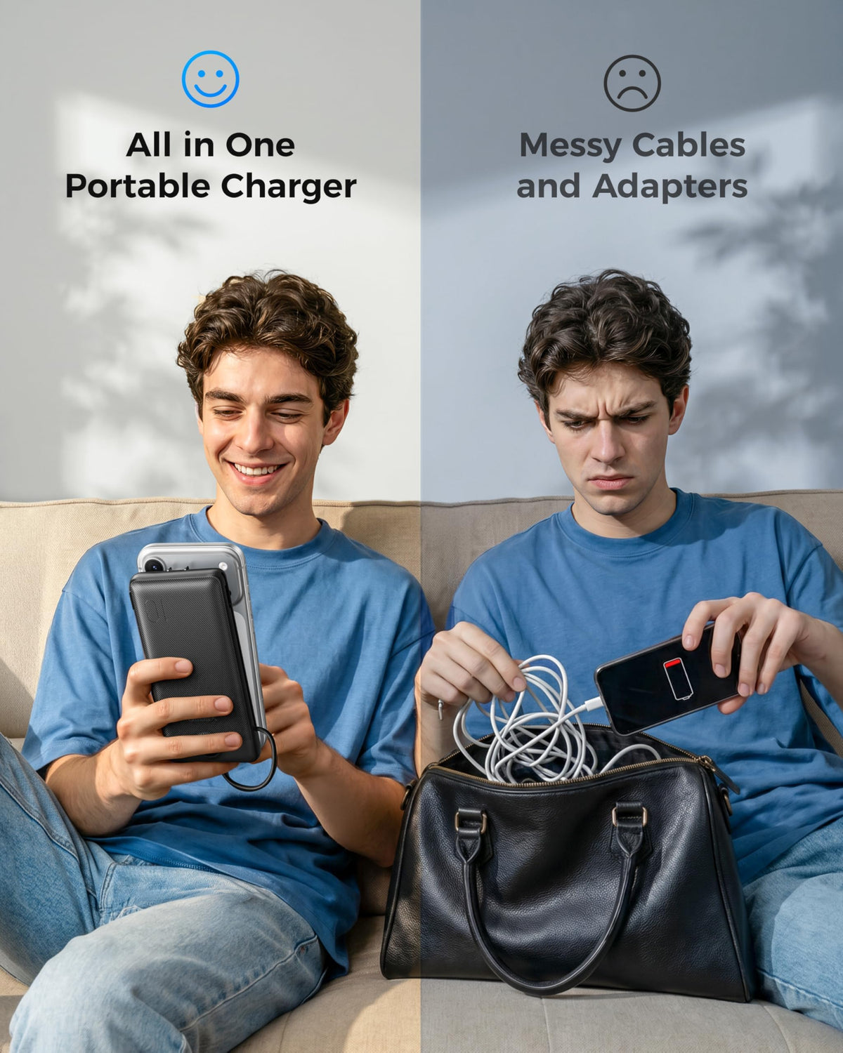 VEGER Portable Charger with Built-in Cables, 10000mAh, Black
