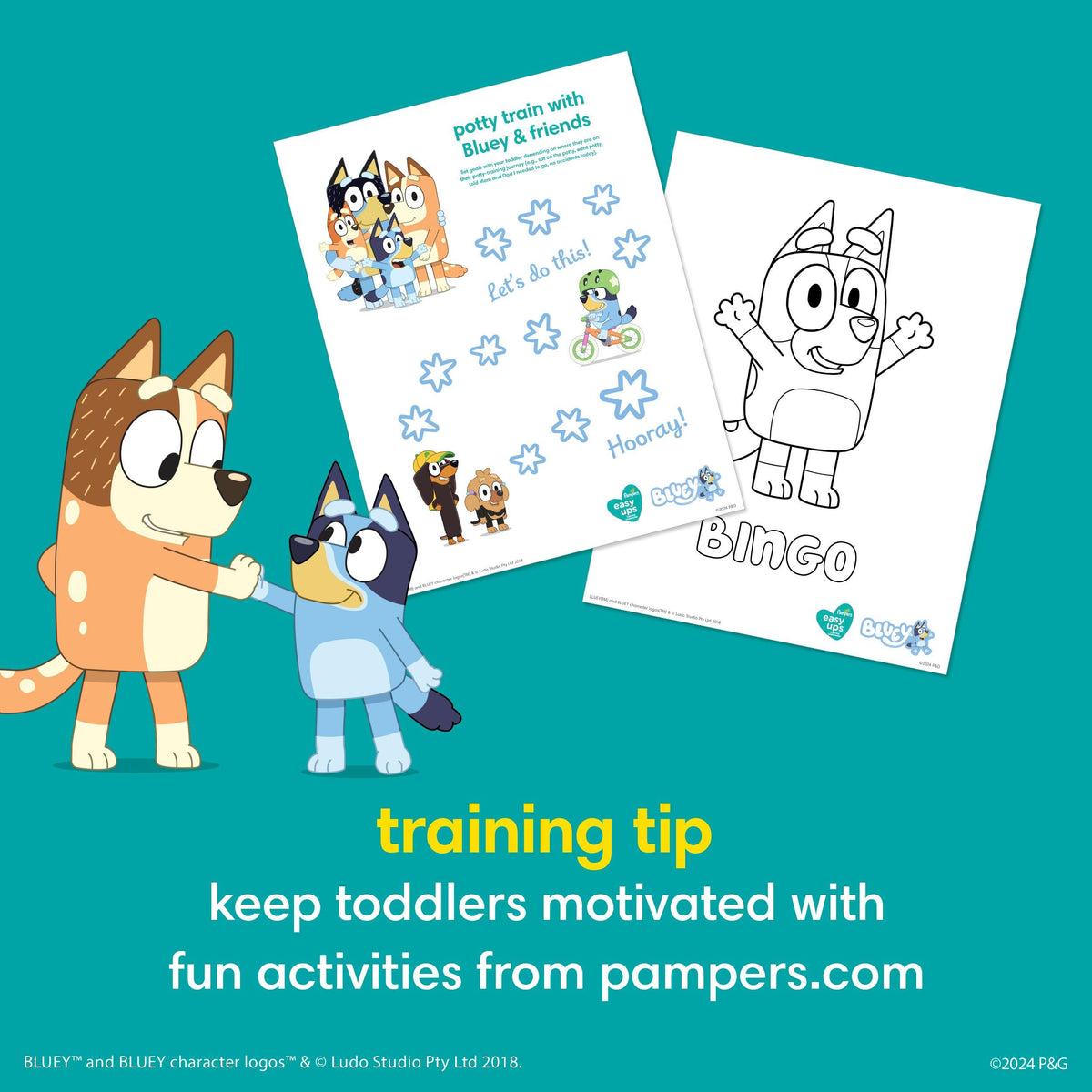 Pampers Easy Ups Bluey Training Pants, Size 7 (5T-6T), 70 Count