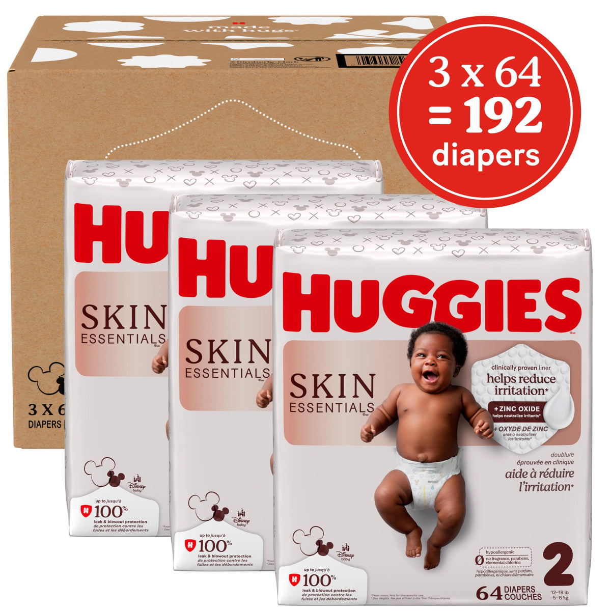 Huggies Skin Essentials Baby Diapers, Size 2 (12-18 lbs), 192 Count