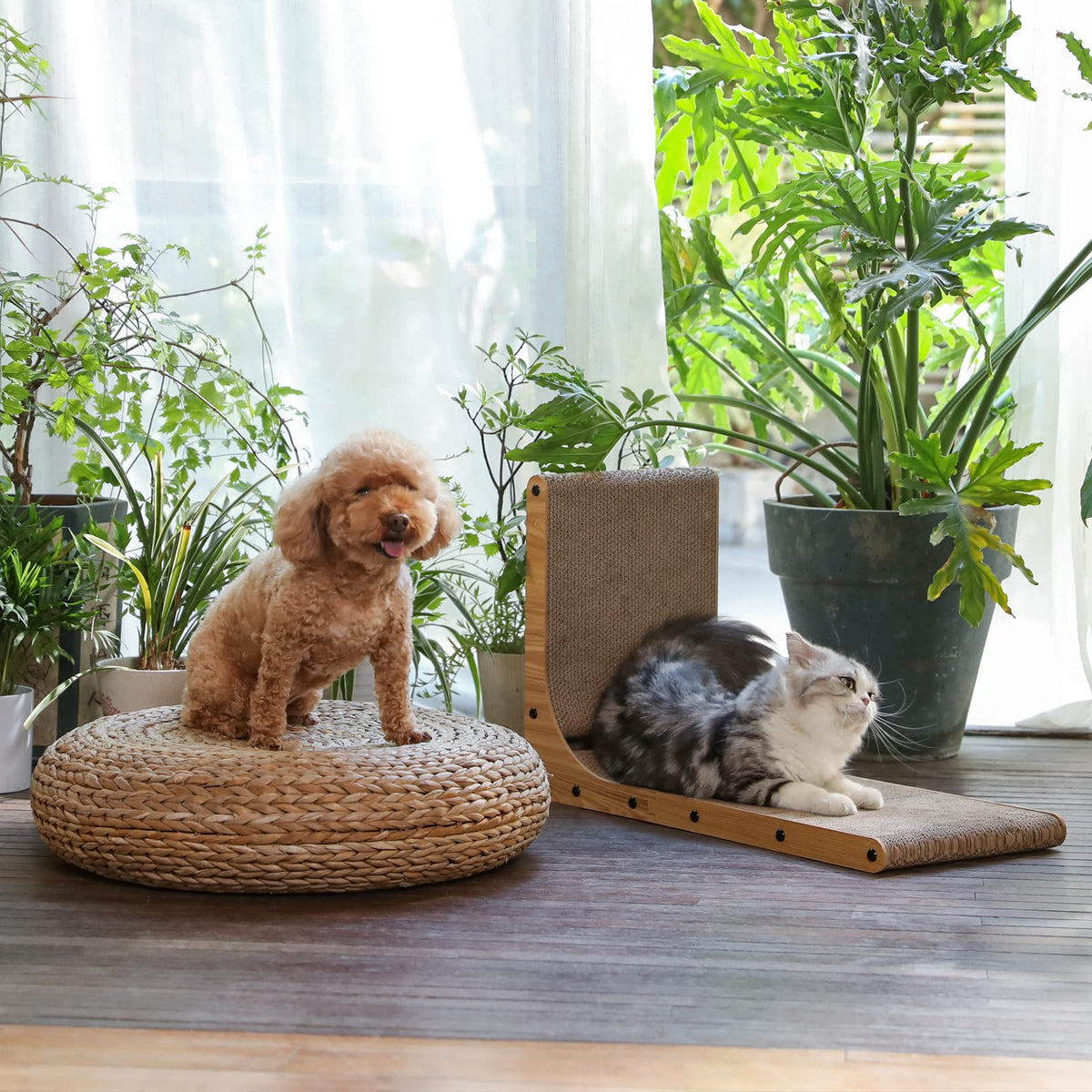 FUKUMARU L-Shape Wall-Mounted Cat Scratcher, 68 cm, Brown