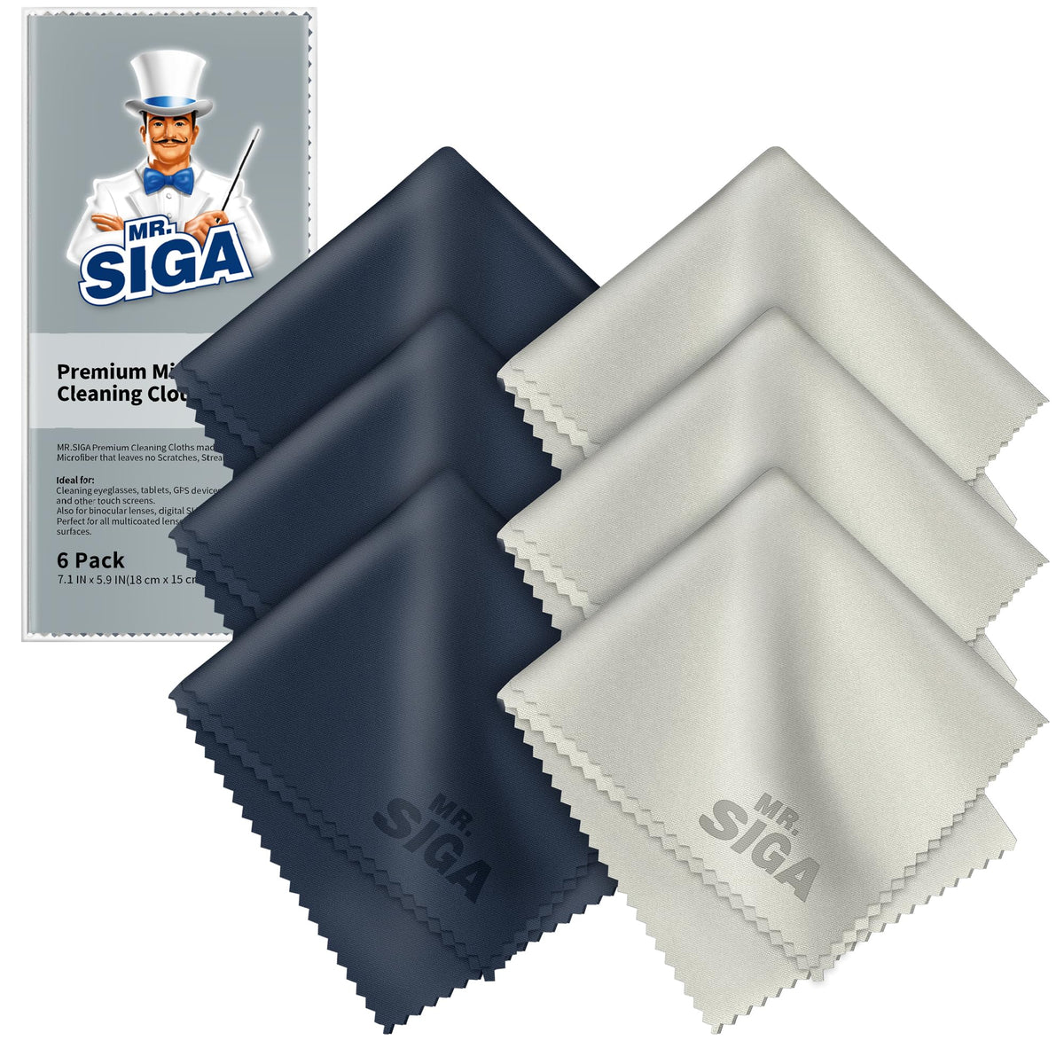 MR.SIGA Microfibre Lens & Screen Cleaning Cloths, 6 x 7 in, 6-Pack