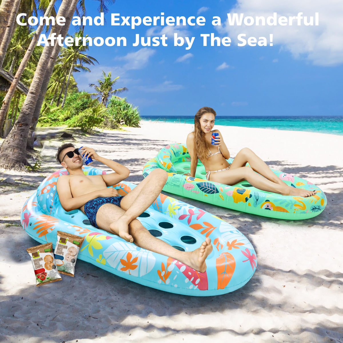 LUSARRYWILL Pool Float Mats with Headrest, 72" x 42" (2 Pack)