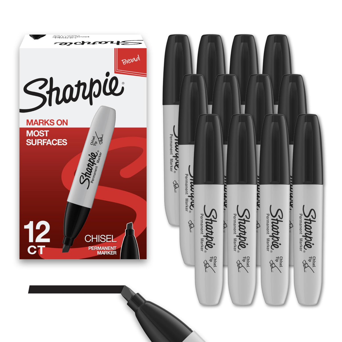 Sharpie Chisel Tip Permanent Markers, Black, 12 Count