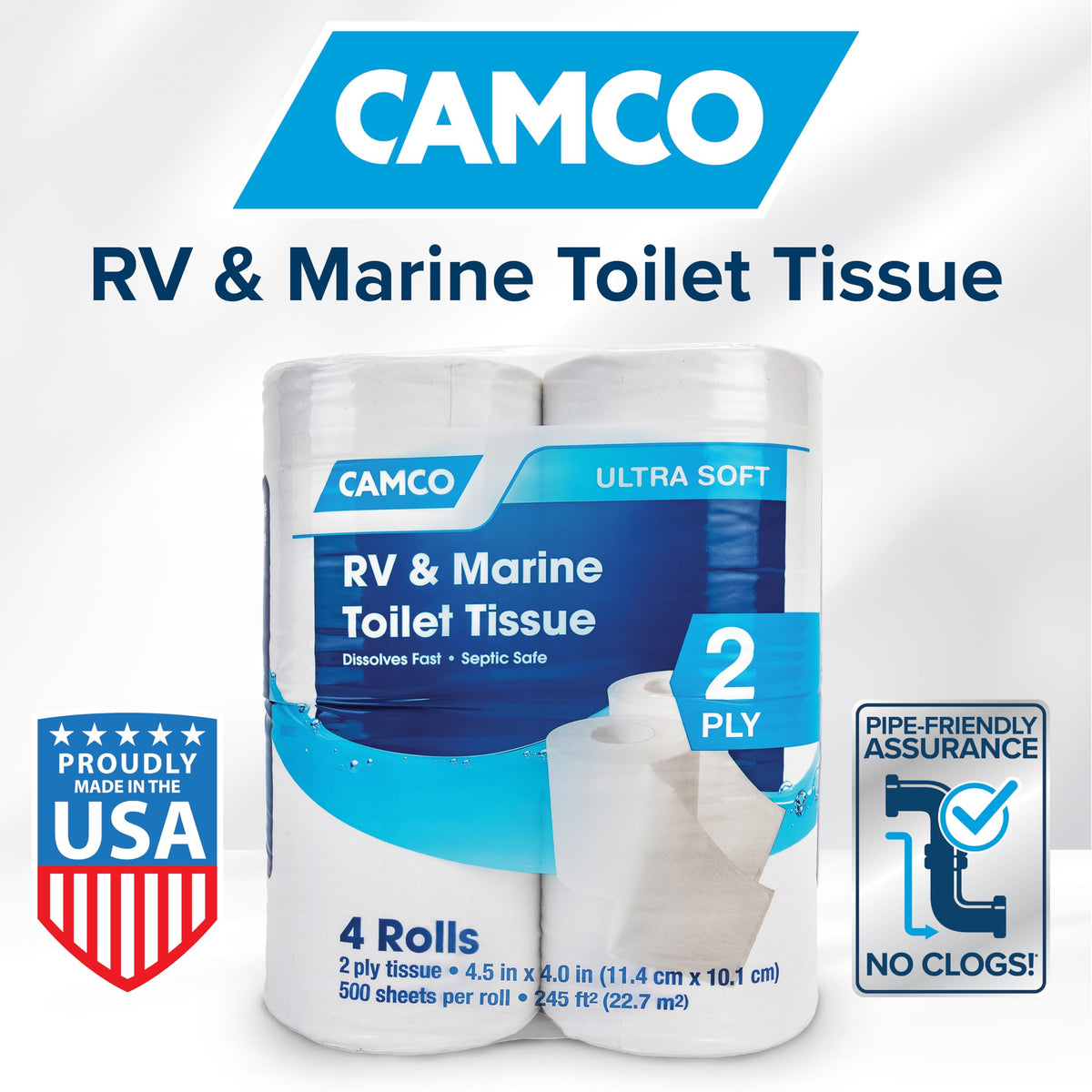 Camco RV Toilet Paper, 2-Ply, 16 Rolls, 40282