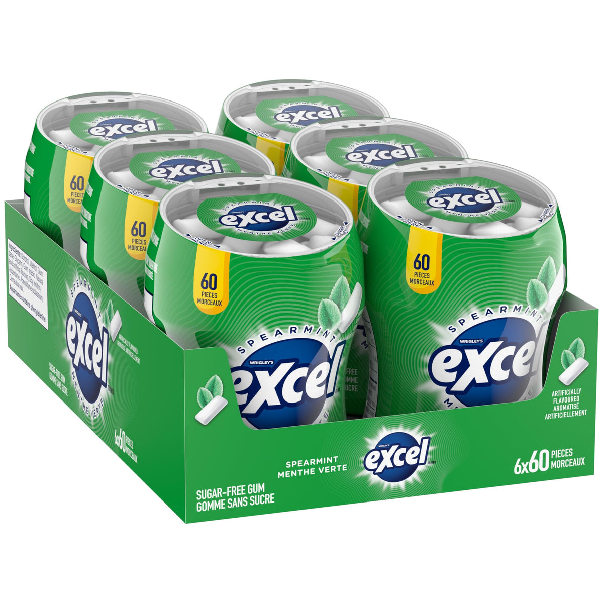 EXCEL Spearmint Sugar Free Chewing Gum, 60 Pieces, 6 Bottles