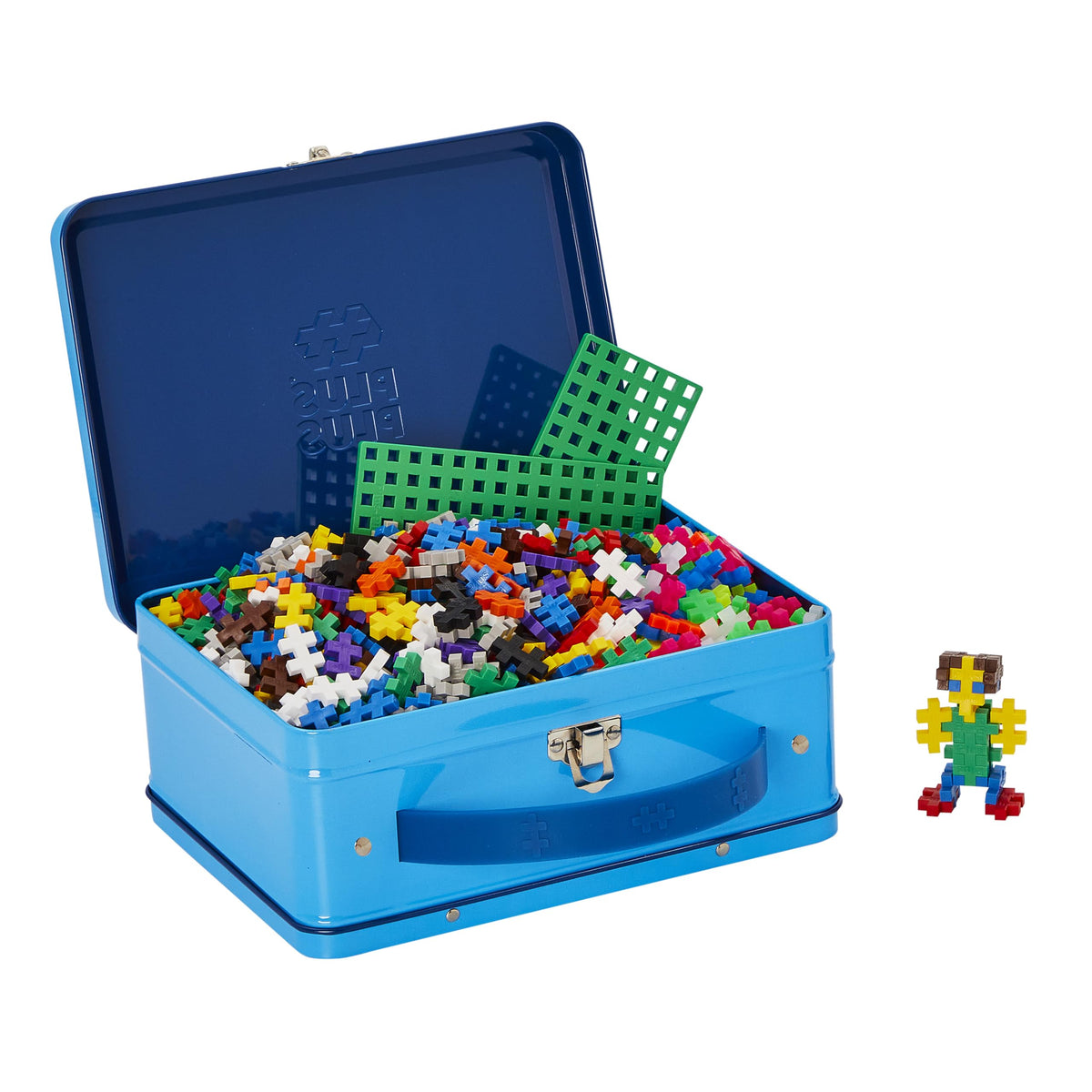 Plus-Plus Blue Metal Travel Case Building Blocks, 12 x 20mm, 600 Pc
