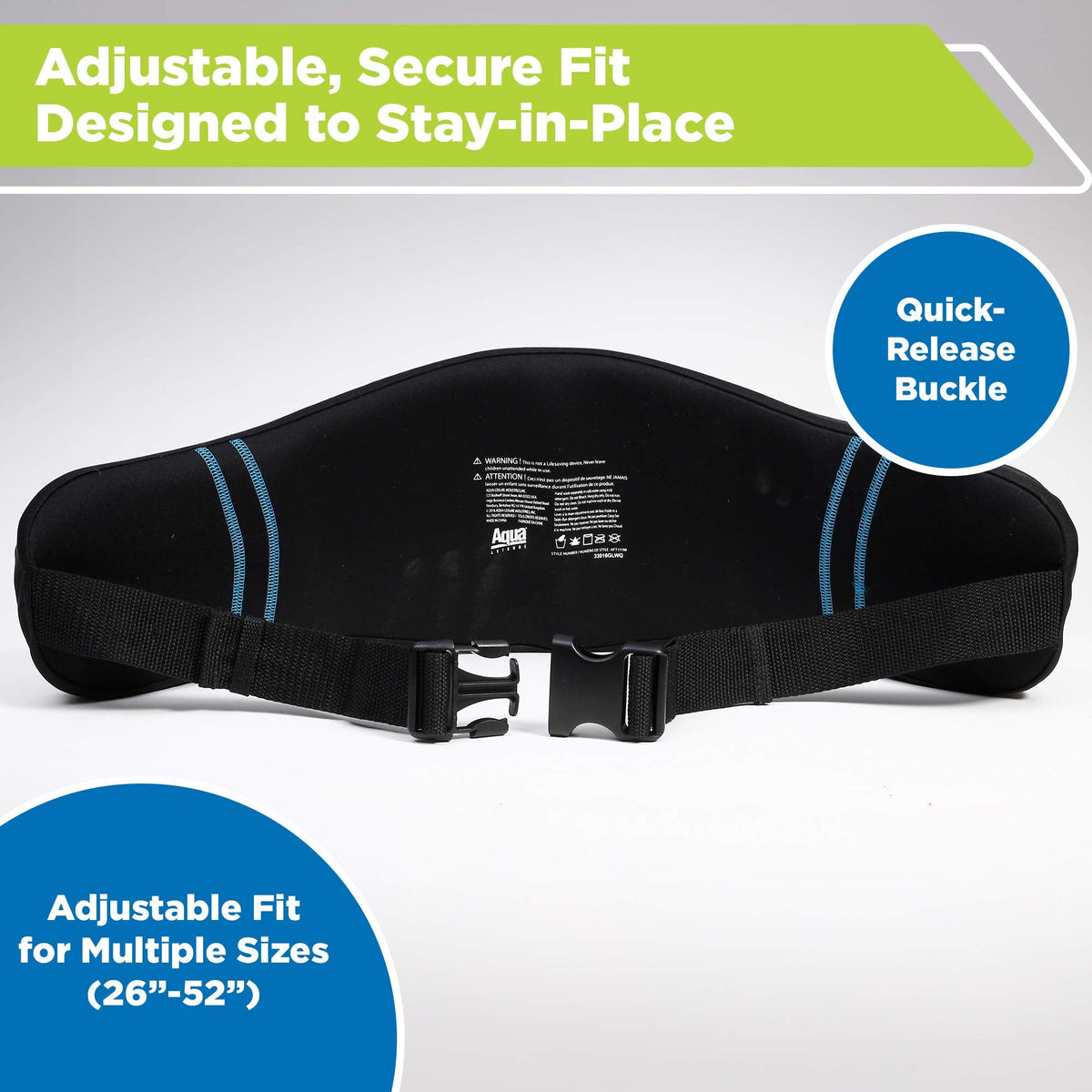Aqua Leisure Deluxe Water Fitness Flotation Belt, Adult, Black/Blue