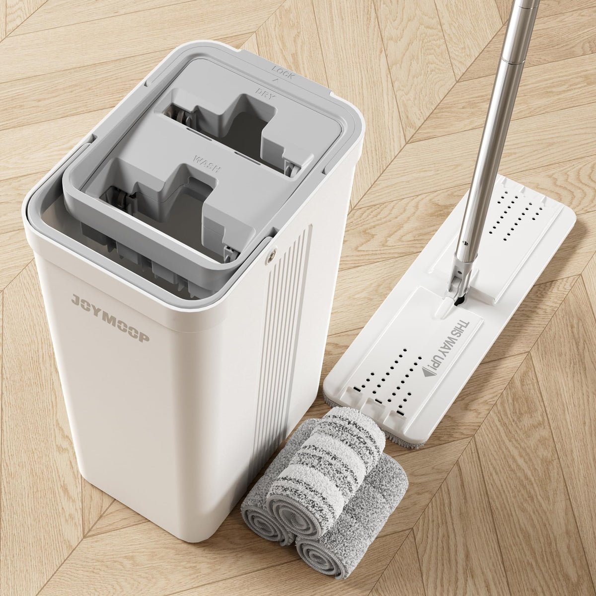 JOYMOOP Flat Mop and Bucket with Wringer, 3 Microfibre Pads