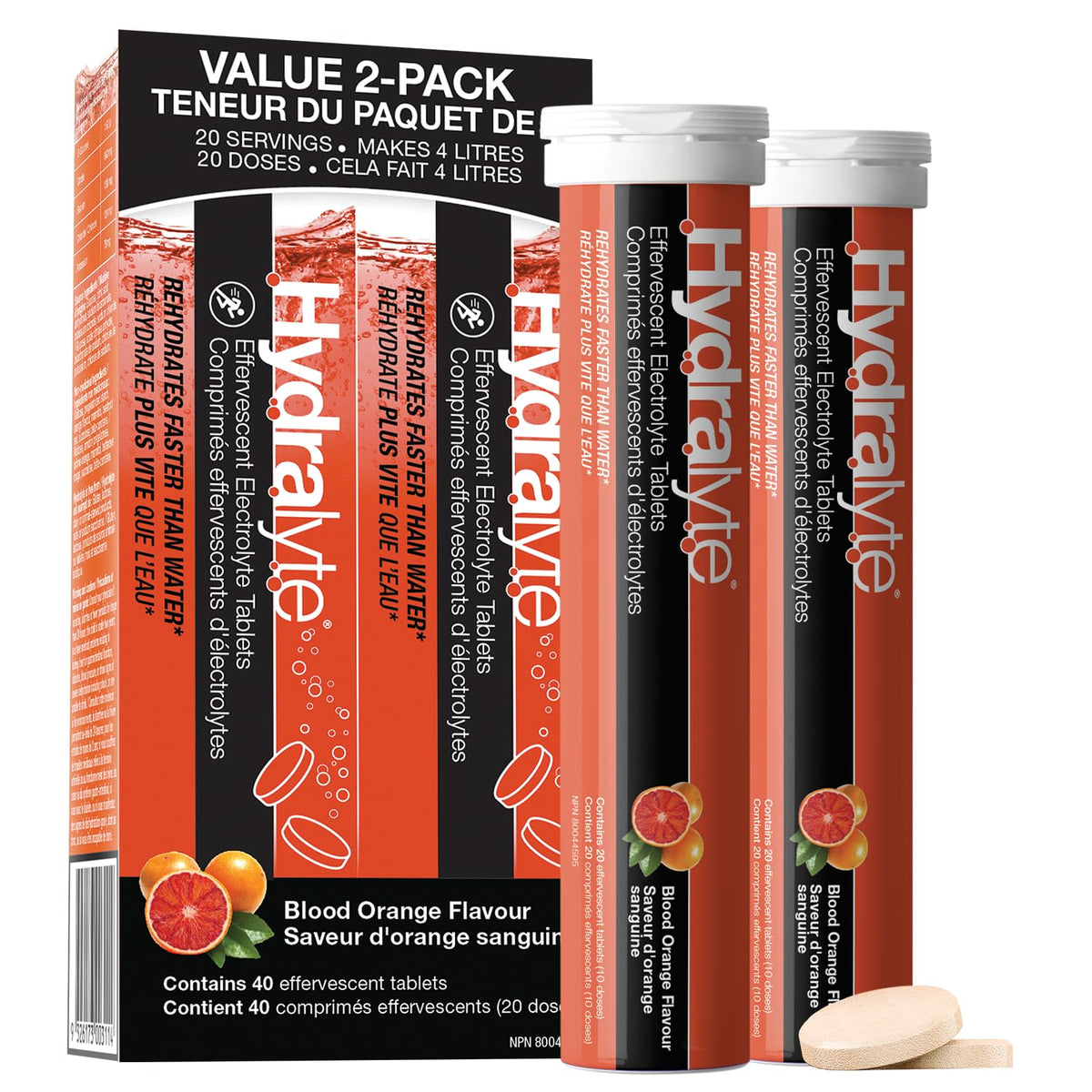 HydraLyte Electrolyte Tablets, Blood Orange, 40 Count