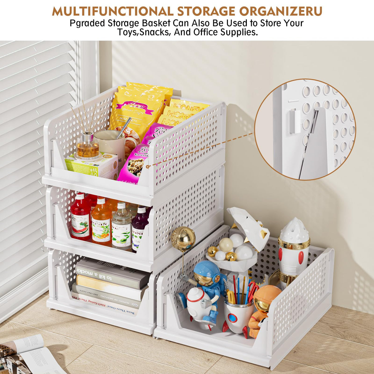 SNSLXH Foldable Stackable Closet Organizer Boxes, White (5 Pack)