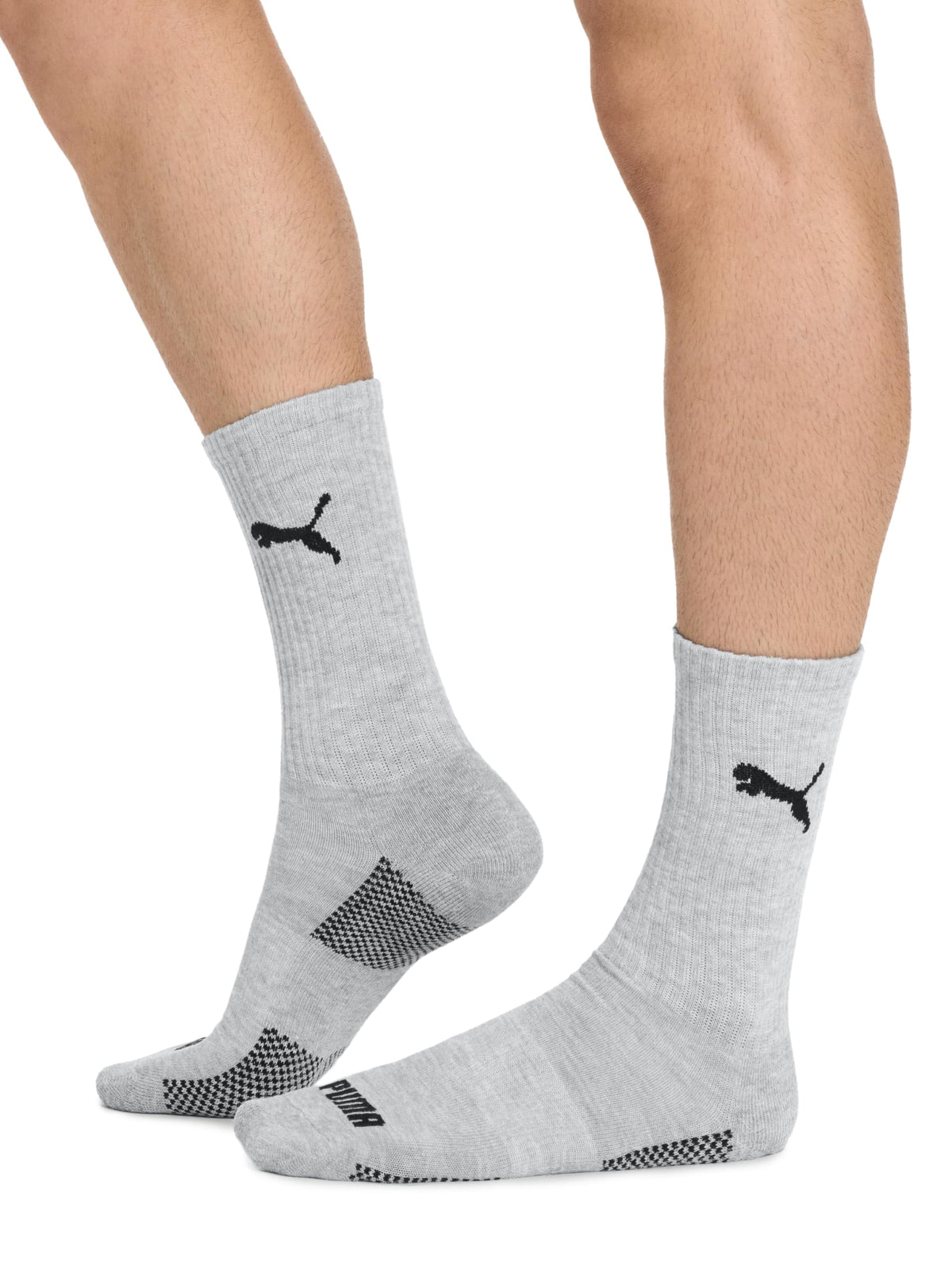 PUMA Men's Athletic Cushioned Crew Socks, White/Grey, 10-13, 8 Pack