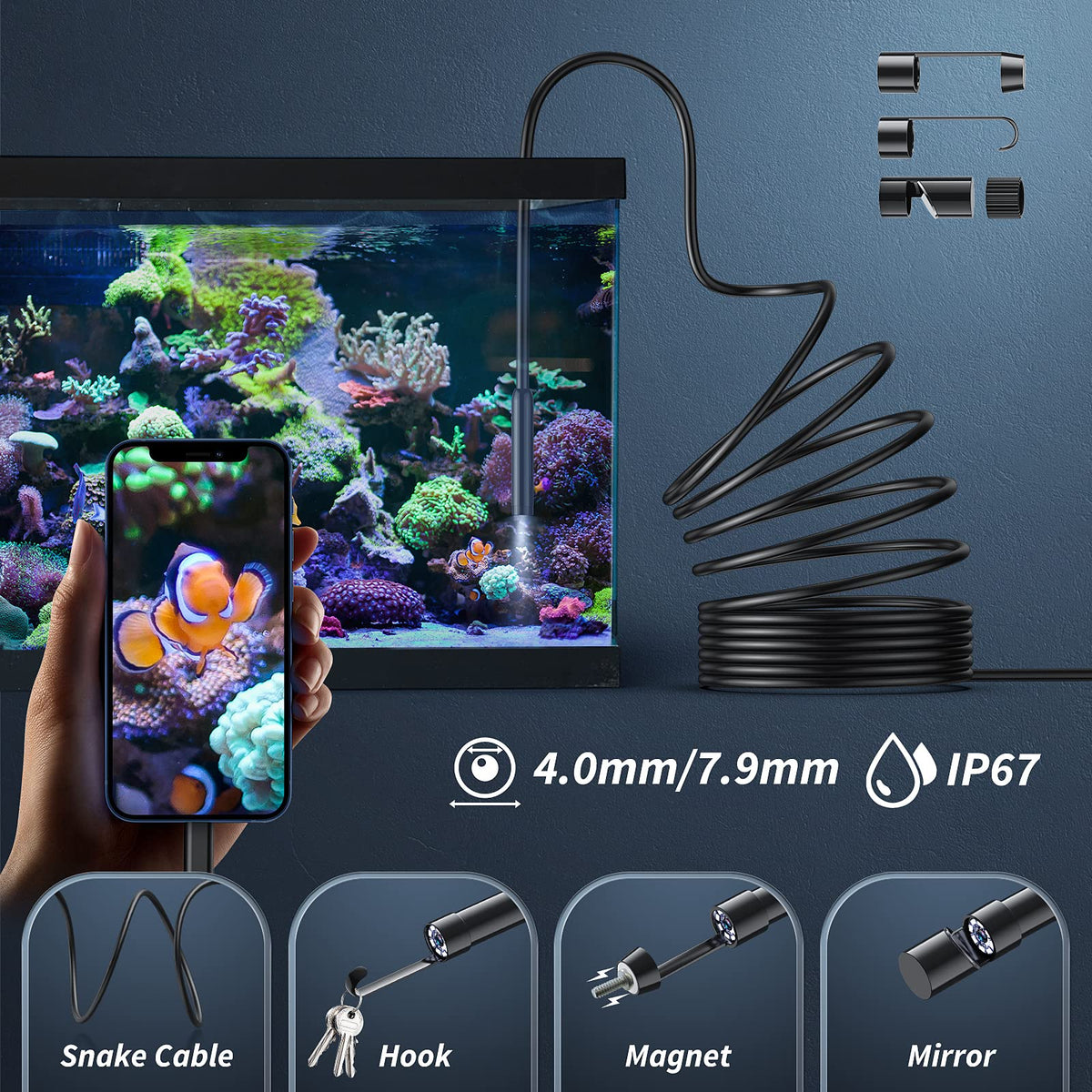 Kinpthy 1920P HD Endoscope Camera with 8 LED Lights, 16.4 ft