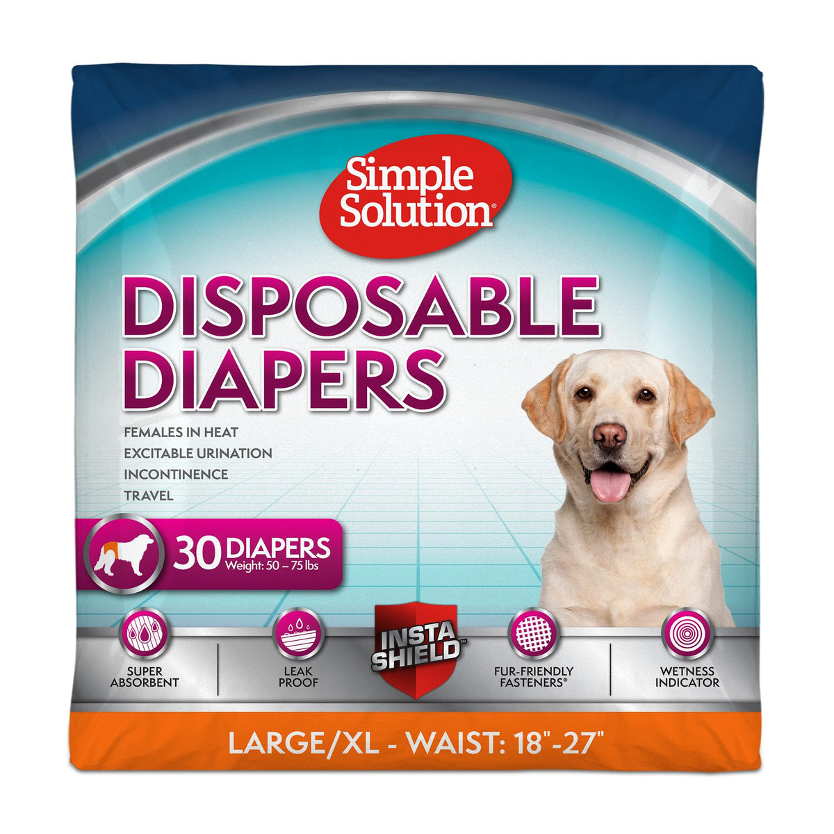 Simple Solution True Fit Female Dog Diapers, Large, 30 Count