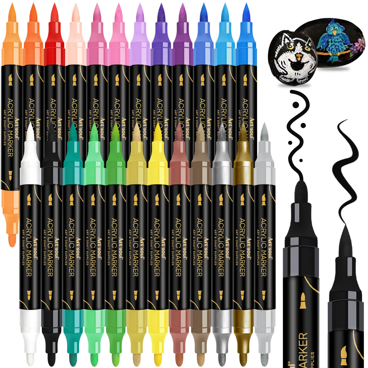 Art+soul Dual Tip Acrylic Paint Pens, 24 Colours