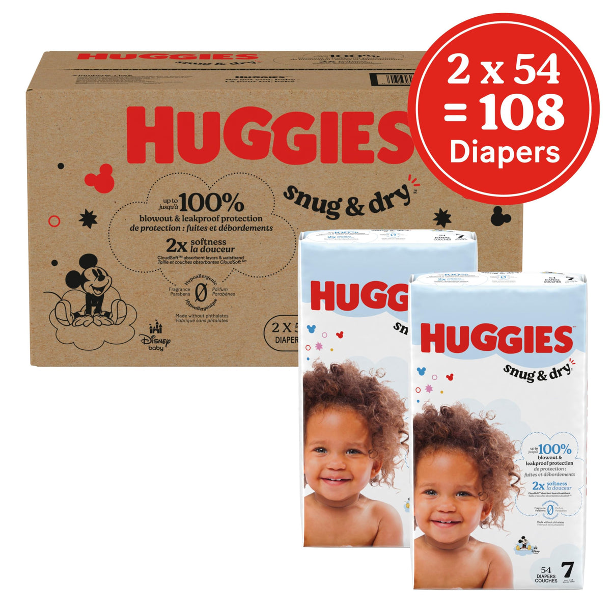 Huggies Snug and Dry Baby Diapers, Size 7, 108 Count