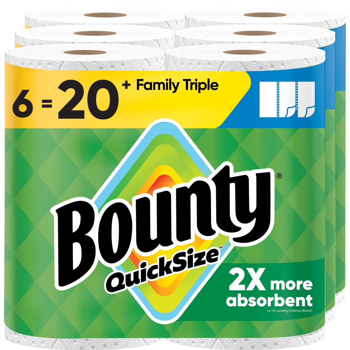 Bounty Quick Size Paper Towels, White, 6 Family Triple Rolls