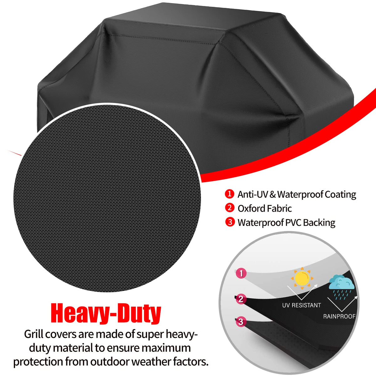 VIBOOS Waterproof BBQ Grill Cover, 52 in, Black
