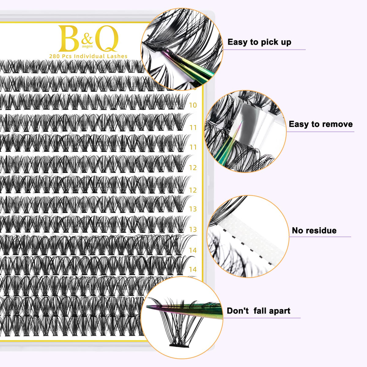 B&Qaugen 40D Cluster Lashes, 9-16 mm Mix (280 Pieces)